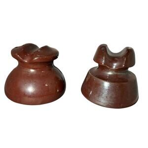 Vintage Brown Ceramic Insulators Set of 2 Unmarked Clean Good Condition